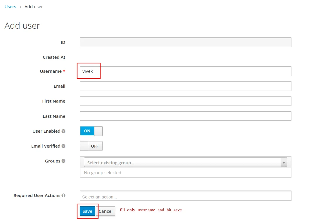 create a user and set username and password using credential tab